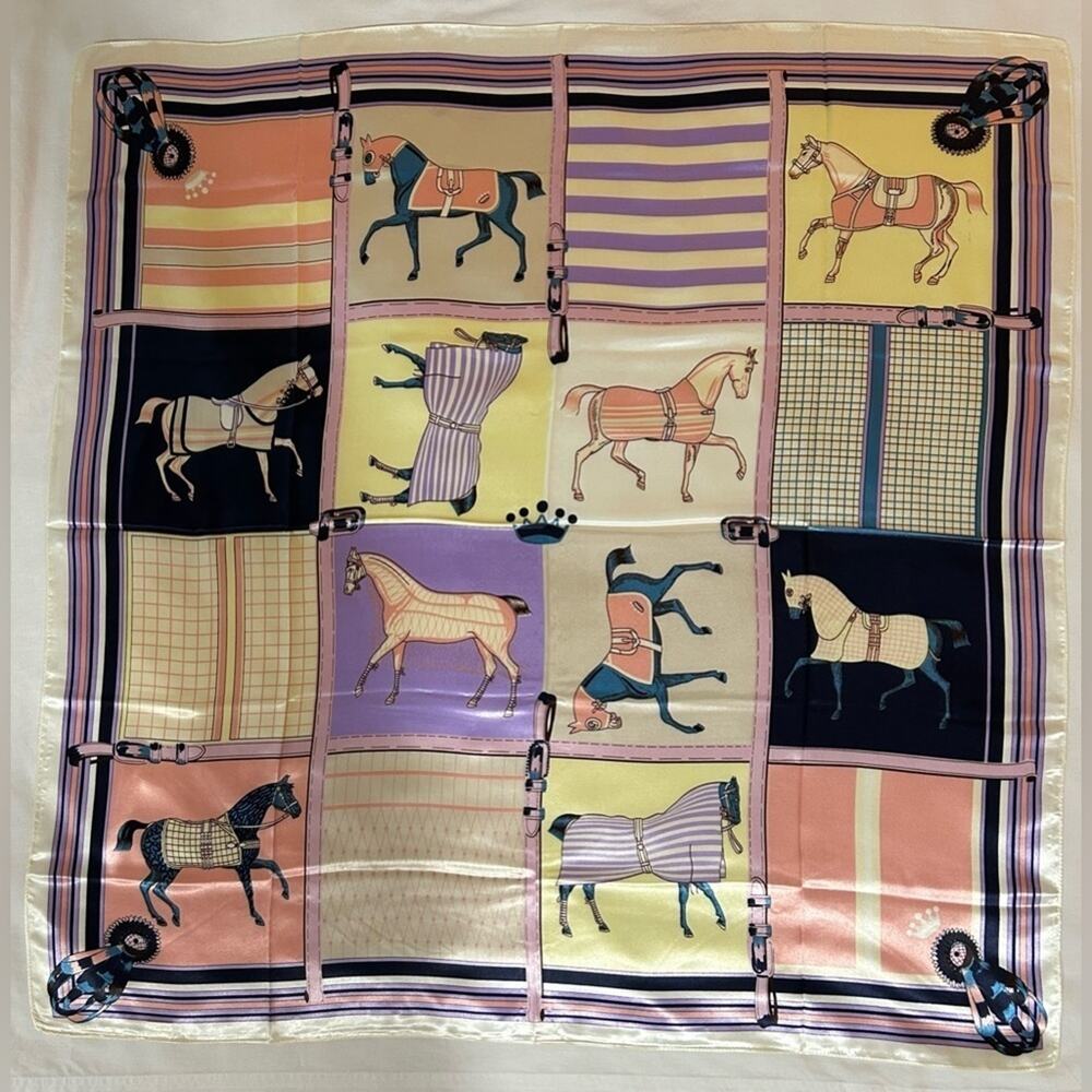 Colorful Equestrian Print Silk Scarf NWT